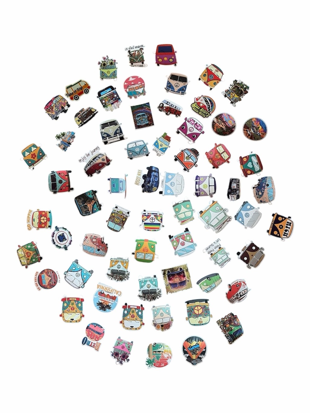 Lot of 65 VW Bus Hippie Retro Stickers - Waterproof Vinyl Decals